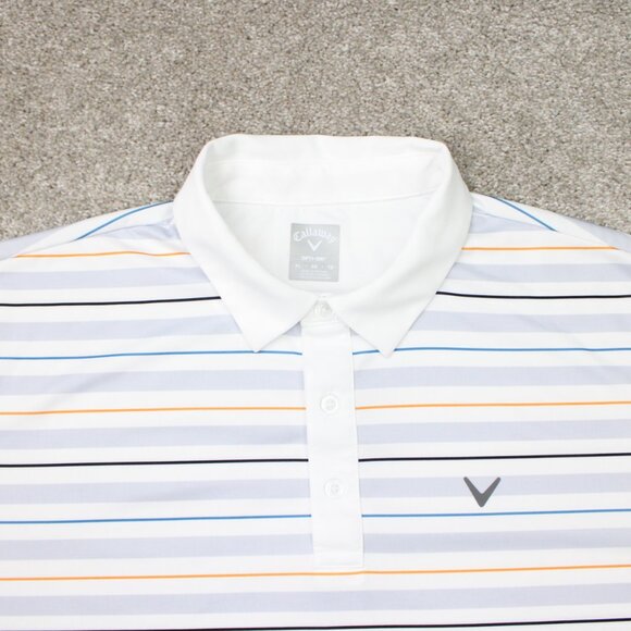 Callaway Opti-Dri Polo Shirt Men XL White/Blue/Orange Golf Short Sleeve Pullover - Picture 5 of 12